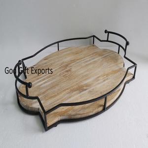 Plateau en bois de mangue artisanal de style unique Décoration de la maison Plateau de service Forme ovale pour la maison Hôtel Restaurant Service de nourriture - Product Image 1