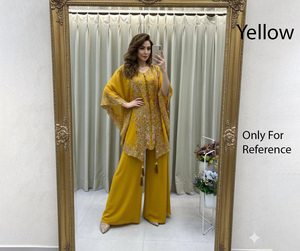 Mustard Yellow Faux Georgette Embroidered Modern Regular Fit Salwar Kameez Designer Indo Western Casual Wear PinkCityBlocks - Product Image 1