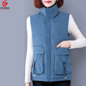 Gilet matelassé personnalisé pour femme, décontracté, à capuche, sans manches, tricoté, fermeture éclair, chaud, vêtement d'hiver réversible avec poches - Product Image 1