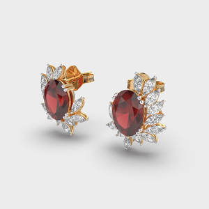 ต่างหูพลอยโกเมนตัดรูปวงรีสีแดงสำหรับงานหมั้นต่างหูประดับเพชรโมอิสฮาโลเจนตัดทรงรีต่างหูแบบหมุดด้านหลัง - Product Image 6