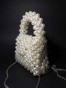 Modern Ivory Pearl Beaded Plastic Storage Bag | <b>Large</b> Capacity Handmade Statement Purse & Shoulder Bag | <b>Wardrobe</b> Use - Product Image 2