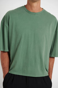 Wholesale 100% Cotton Boxy Fit <b>T</b> <b>Shirts</b> <b>with</b> Puff Print Distress Embroidery Thick <b>Collar</b> Microfiber Hip Hop Style for Men - Product Image 4