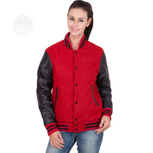 แจ็กเก็ตทีมโรงเรียนของผู้หญิงแจ็กเก็ตมหาวิทยาลัยมีขนาดและสีทอแขนหนัง - Product Image 1