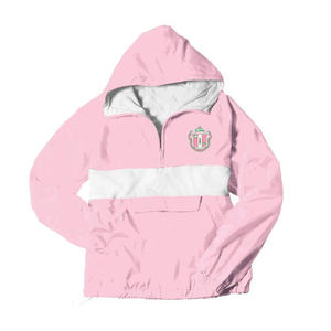 Chaqueta cortavientos clásica ligera con letras griegas bordada Crest Quarter Zip resistente a la intemperie procesamiento teñido liso largo - Product Image 5