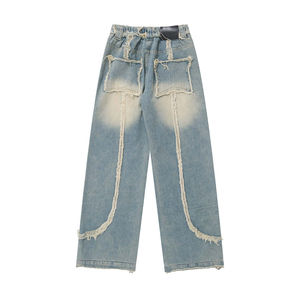 Nouveau Designer hommes Jeans pantalons hommes jean droit élégant Denim hommes vêtements de rue ajustement lavé Patchwork pantalon OEM Service - Product Image 2