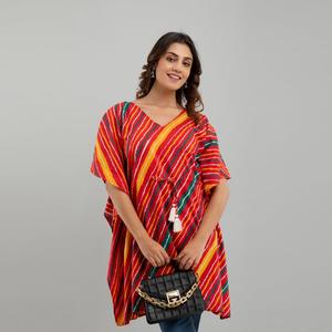 Vestido Kaftan de Algodón con Estampado Leheriya Rojo, Elegante y Moderno, Largo hasta la Rodilla, Ropa Casual de Noche para Club, Suministro ODM-SHKUP1230 - Product Image 6
