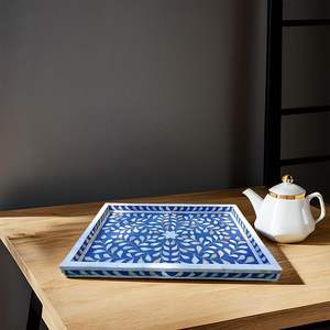 Plateau de service en marbre de style indien arabe incrustation d'os et plateau de petit déjeuner en perles de résine de nacre pour l'occasion de nourriture - Product Image 1