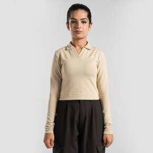 Women's Beige Knitted Crop <b>Top</b> Ruffled Collar Loose Fit Vintage Print with Lace Decoration XS-XXL for Summer Autumn Daily Wear - Product Image 2