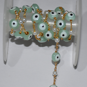 Beautiful Aquamarine Bead Pearl <b>Rosary</b> Chain Gold Plated Wire Wrapped Beaded Chain for Jewelry Making - Product Image 1