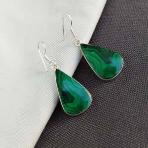 Pendientes de Aro de Latón con Malaquita, Pendientes Gruesos Ligeros para Mujer, Alambres Espirales de Color Verde para Aniversarios - Product Image 2