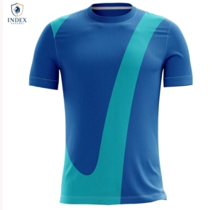 เสื้อฟุตบอลผู้ชาย INDEX APPAREL แบบซับลิเมชั่น คอกลม แขนสั้น สีฟ้าอมเขียว บล็อกสี ดูดซับความชื้น ทรงแอธเลติก - Product Image 1