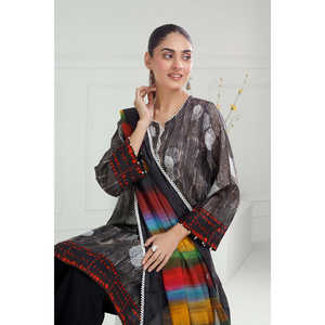 Ensemble de costume en tissu imprimé laqué noir pour femmes, 3 pièces - Product Image 3