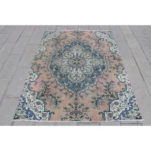 Alfombra Grande Vintage de 5.9x7.9 pies (180x242 cm), Alfombra Persa de Lana Azul Turca - Product Image 1