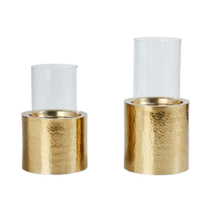 <b>Hammered</b> Design Round Shape Cylinder Handmade Candle <b>Holder</b> Unique Gold Finishing Decorative Lighting for Set of 3 - Product Image 2