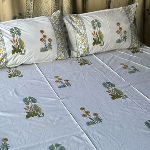 Sanganeri indien fait à la main bloc de draps imprimés ensembles de literie drap de lit avec taie d'oreiller - Product Image 3