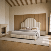 Luxuriöses Polsterbett mit Flügel-Design, Maßanfertigung in Wunschfarbe, Weiches Bett mit Goldverzierung für Hotel, Villa und Schlafzimmer