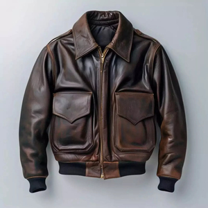 Veste en cuir de pilote pour homme, vente chaude 2025, veste bomber en cuir d'agneau A-2, veste de vol, taille plus, logo personnalisé, vestes 2025 - Product Image 4