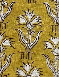 ผ้าฝ้ายพิมพ์ลายด้วยมือ ลายดอกบูตะ |   ผ้าสีเหลืองมัสตาร์ดจากอินเดีย - Product Image 5