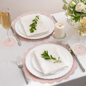 Cotton Linen Polyester Eco-Friendly New Chinese Style Placemats <strong>Coaster</strong> 15" Scalloped Embroidery <strong>Heat</strong> Resistant Double Mat - Product Image 2
