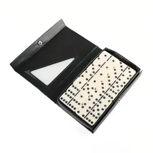 Juego de Dominó de Melamina en Caja de Cuero Marrón Marfil, 28 Piezas, Juego de Regalo para Fiestas, Material Plástico para Juego Casual - Product Image 4