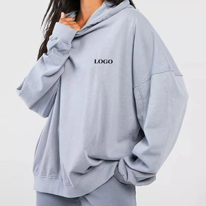 Vente en gros de sweats à capuche oversize pour femmes en polaire, streetwear, couleur unie, coupe ample, épaules tombantes, personnalisables, pour l'hiver - Product Image 5