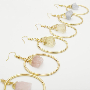 Pendientes de aros de moda con piedras preciosas de cuarzo limón crudo de Plata de Ley 925, joyería para venta al por mayor - Product Image 3