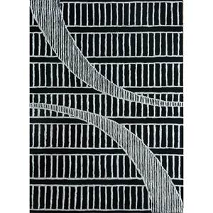 Tapis géométrique et abstrait fait main en laine et viscose gris et noir, rectangulaire, pour la maison et le couloir - Taq-4135 - Product Image 1