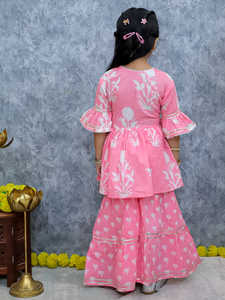 Traje Sharara de algodón rosa para niñas de 1 a 12 años Ropa de fiesta india tradicional Elegante Salwar Kameez con características elásticas - Product Image 4