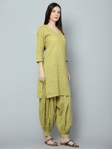 ชุดคุर्ตา ซัลวาร์ ผ้าฝ้ายพิมพ์ลายบล็อก ทำมือ เป็นมิตรกับสิ่งแวดล้อม แขนสั้น ลายดอกไม้ สวมใส่สบายๆ ในชีวิตประจำวัน สำหรับผู้หญิง - Product Image 4