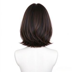 Peluca de Cabello Humano 100%, Corte Bob Corto con Puntas Rizadas Suaves, Peluca Marrón de Aspecto Natural para Mujer - Product Image 3