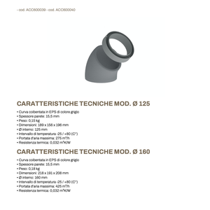 Tecnosystemi 45 EPS Bend para Sistemas VMC HVAC, Piezas con Diámetro de 125 y 160 - Product Image 2