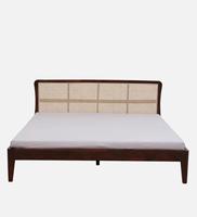 Lit moderne Meriana en teck massif, taille king, avec rotin tressé pour la chambre à coucher