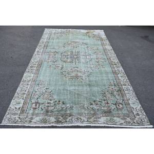 Classique Vert Beige 5.7 X 9.4ft Laine Tapis Turc Aubusson Design pour Salon Chevet Couloir-Rectangle Patchwork Latex - Product Image 1