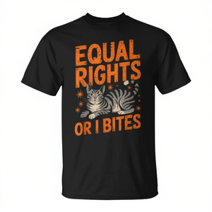 Equal Rights Or I Bites <b>Cat</b> <b>T</b>-Shirt Short Sleeve Crew Neck Unisex Adult Promotional - Product Image 2