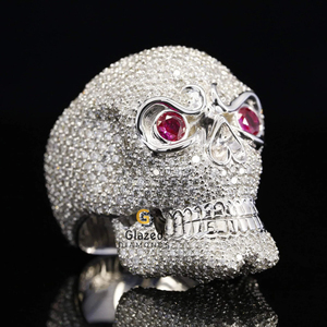 New Exclusive Round Brilliant Moissanite VVs Clarity Diamonds Fully Iced Out Skull Hip Hop <b>Ring</b> 10K White Gold For <b>Men</b> - Product Image 2