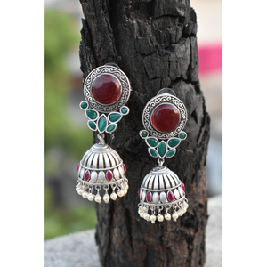 ต่างหูห่วงแบบจุมก้าขนาดใหญ่ สีทองเหลือง ประดับด้วยหินหลากสี ดูคล้ายเงินแท้ งานแฮนด์เมดแบบดั้งเดิม ปี 2025 สำหรับเด็กผู้หญิงและผู้หญิง - Product Image 2