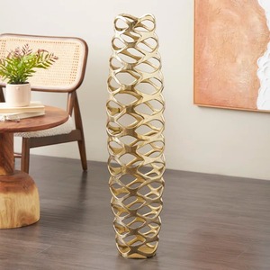 Florero de Piso Moderno de Metal Dorado con Diseño de Rejilla Abierta para Decoración de Hogar de Lujo, Sala de Estar, Entrada y Estilo Interior Contemporáneo - Product Image 5