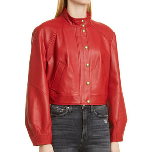 Produit portable de couleur rouge personnalisé plus récent produit classique respirant élégant vestes en cuir pour femmes logo personnalisé - Product Image 4