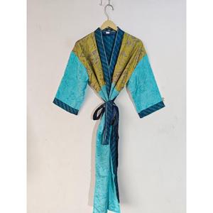 Kimono Sari de seda reciclada de lujo para mujer, albornoz abierto de estilo indio, ropa de dormir, vestido de noche, Kimono térmico de verano para ella - Product Image 2