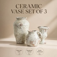 Ensemble de 3 vases en céramique faits à la main, style Wabi-Sabi, glaçure mouchetée vieillie, décoration de table et de maison