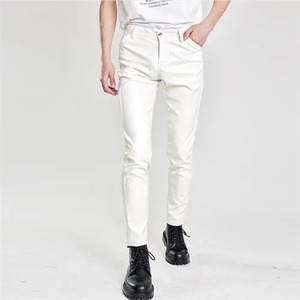 Pantalon en cuir PU mince à la mode en rouge bleu noir gris blanc-taille moyenne toile Pantalones Hombre - Product Image 4