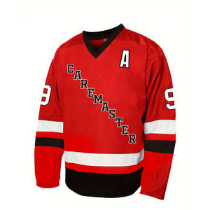 Maillot de hockey sur glace col en V rouge avec lettrage brodé Polyester respirant coupe ample adapté à toutes les saisons - Product Image 2