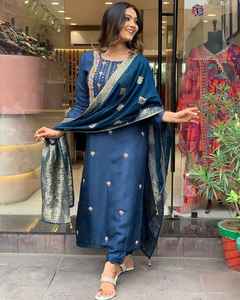 Beautiful Viscose Chanderi Embroidery <b>Top</b> Bottom Set Traditional Indian Pakistani Clothing for Party Occasions Amazing Rayon - Product Image 2