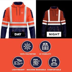 Sweat-shirt de sécurité réfléchissant ZUNEZI, bandes lumineuses, tissu en coton confortable et durable, veste d'hiver pour l'extérieur, classe 2 ANSI, LED clignotante, 5XL - Product Image 5
