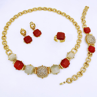 Bijoux vintage pour femmes, ensemble de bijoux en opale colorée, plaqué or 18 carats, ensemble de 4 pièces, collier, boucles d'oreilles, bague, bracelet, vente en gros