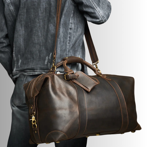 กระเป๋าดัฟเฟิลหนังม้าแนววินเทจสำหรับผู้ชายกระเป๋าหนังแท้สำหรับเดินทางสุดสัปดาห์กระเป๋าใส่สัมภาระความจุขนาดใหญ่ออกแบบโลโก้ได้ตามต้องการ - Product Image 3