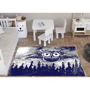 Navy Blue Owl <b>Painting</b> Printed Rug, Personalized, Custom, Abstract, Animal Design,Nonwoven Soft Rug - Product Image 3