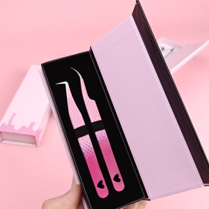 Pince à épiler à pointe en fibre d'acier inoxydable de nouveau style pince à épiler à poignée en fibre logo personnalisé pince à épiler à 90 degrés pour extension de cils pointu - Product Image 1