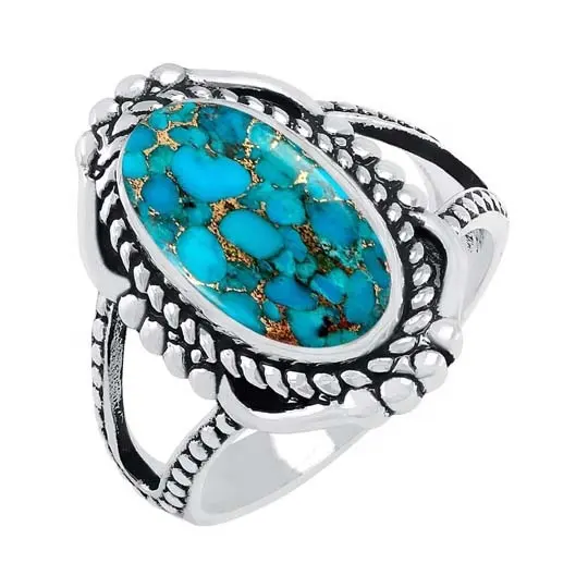 Cincin pirus tembaga biru untuk wanita 925 cincin perak Sterling perhiasan biru pirus tembaga cincin buatan tangan perhiasan
