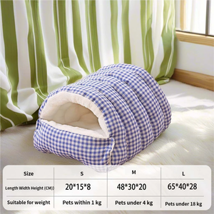 Cama para Mascotas Personalizada OEM, Cerrada, Desmontable, Lavable, Universal, Nido para Mascotas, Cuatro Estaciones, Cálida, de Algodón a Cuadros, para Gatos y Perros, Uso en Interiores - Product Image 3